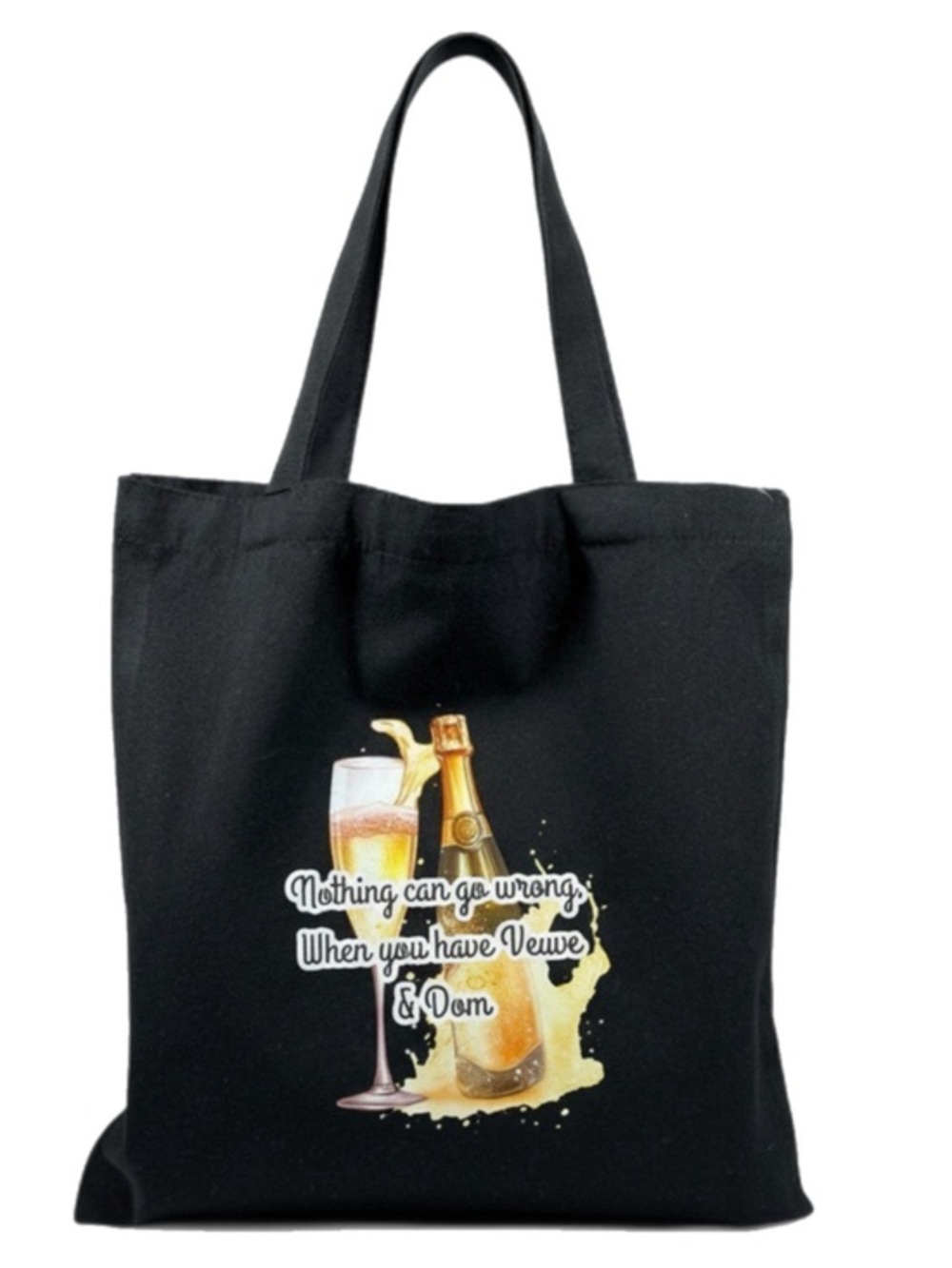 Black Canvas 2 Pc Tote bag & Cosmetics pouch Set Champagne Glass & Bottle design
